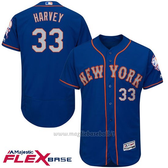 Maglia Baseball Uomo New York Mets Matt Harvey Blu Flex Base Autentico Collezione